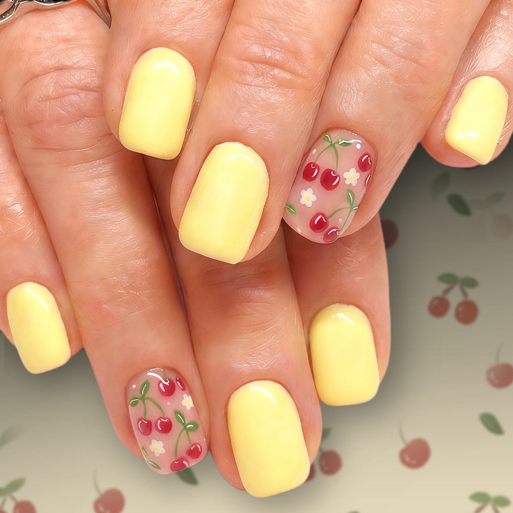 Artistic Cherry-Themed Gel Nail Art Stornfield