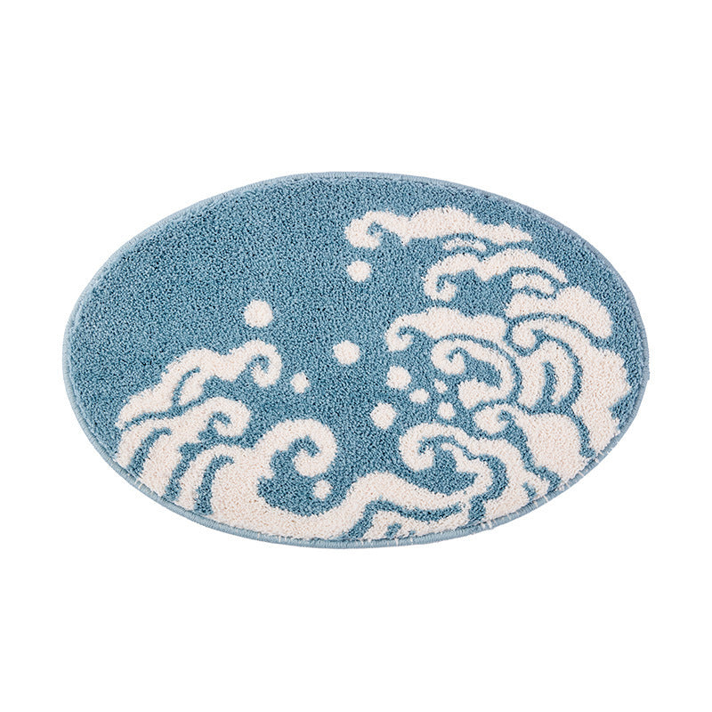 Oval Tufted Chenille Nautilus Shell Bath Rug with Non-Slip Backing