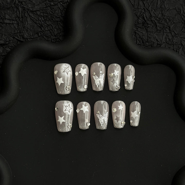 Decorative Press-On Nail Art Set with Luxury Sparkle Accents
