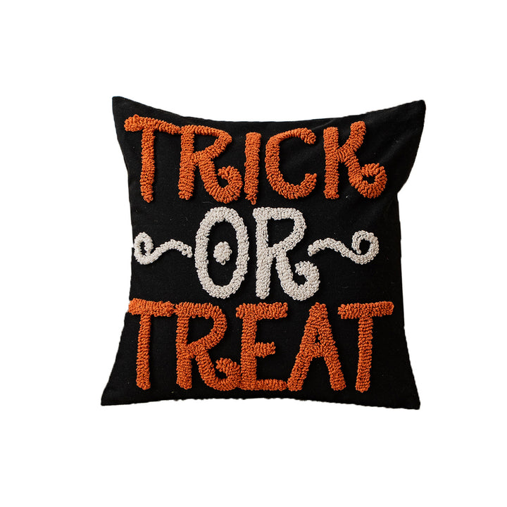Embroidered decorative pillow cover with ghost tufting and hidden zipper
