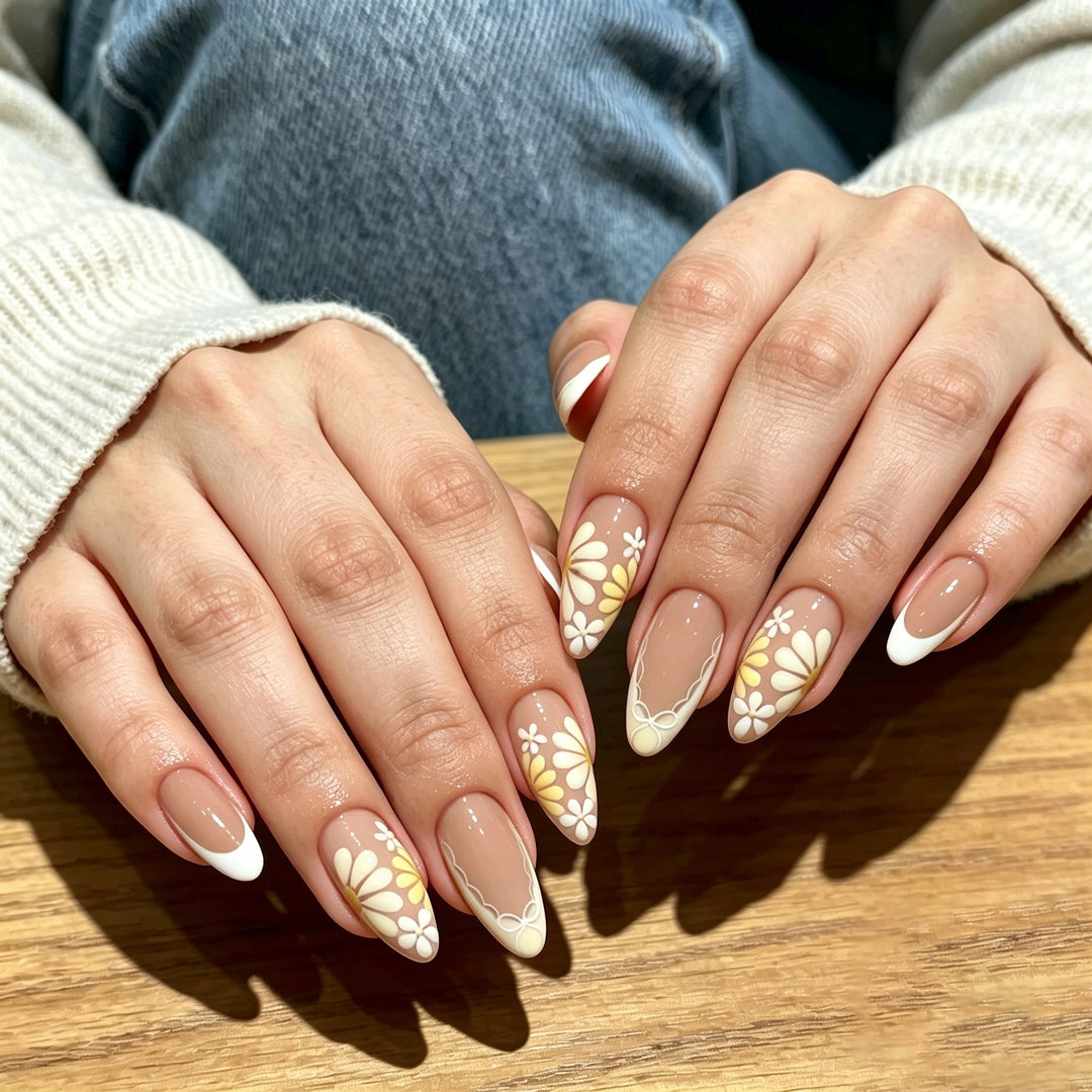 Floral French Tip Nail Art Enhancements Stornfield 1789915430