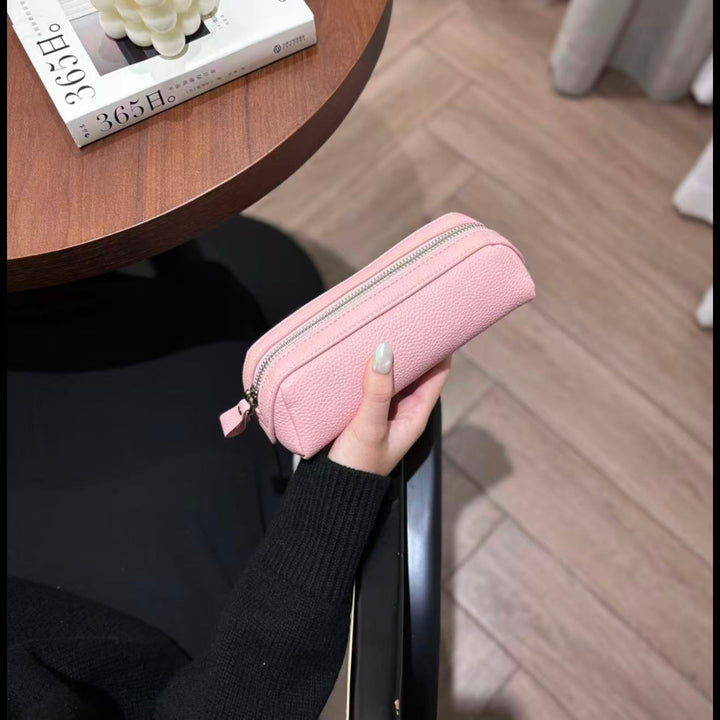 Premium Textured Leather Zippered Pencil Case