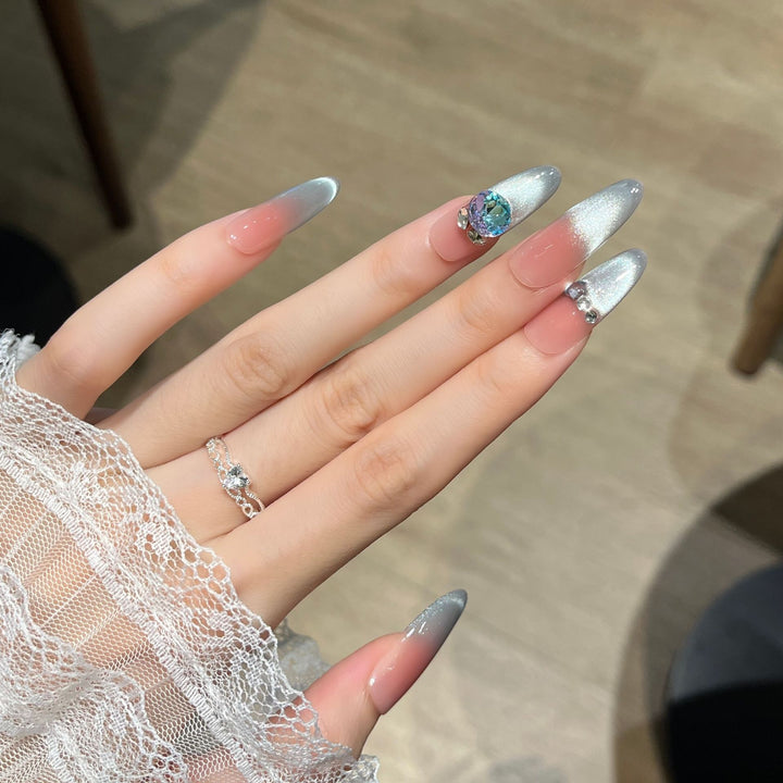 Premium Glossy Nail Extensions with Rhinestone Detail Stornfield