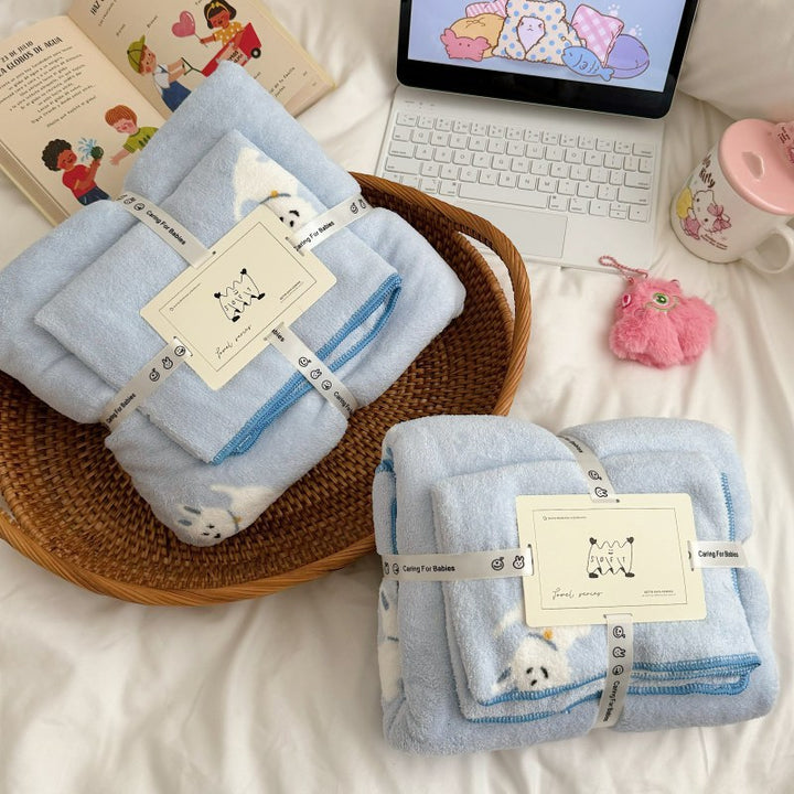 Plush Cotton Bath Towel Set with Cute Cloud Embroidery