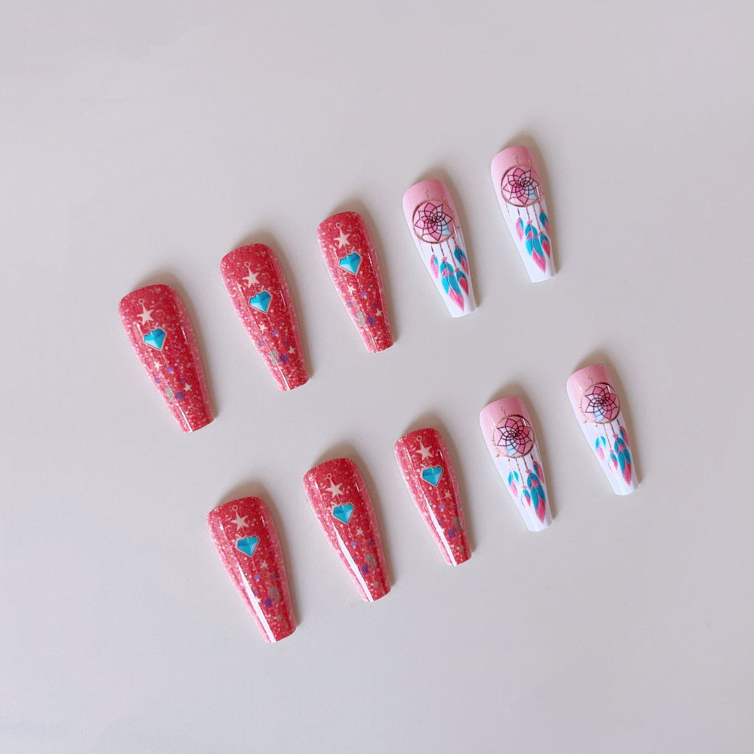 Artificial nail set with stunning 3D designs and glitter accents Stornfield