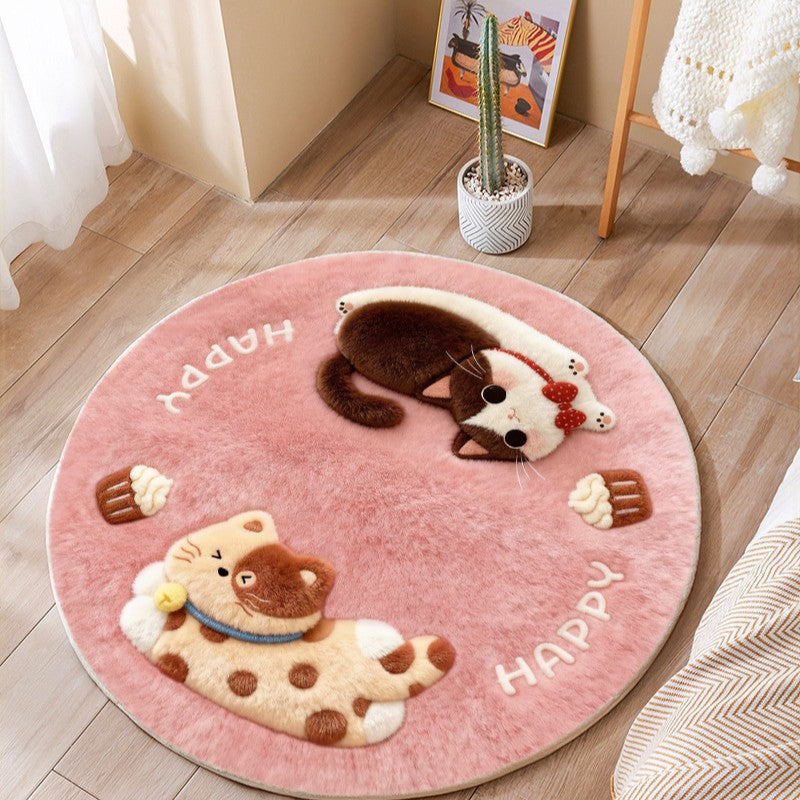 Cute Cat-Themed Plush Round Mat