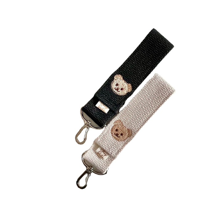 Detachable Woven Bag Strap with Embroidered Bear and Silver Swivel Clips