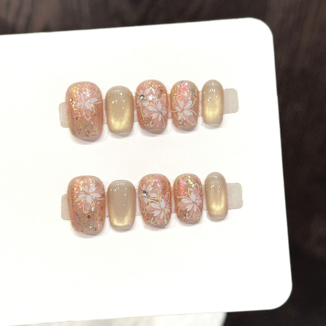 Delicate Floral Accented Press-On Nail Art Set