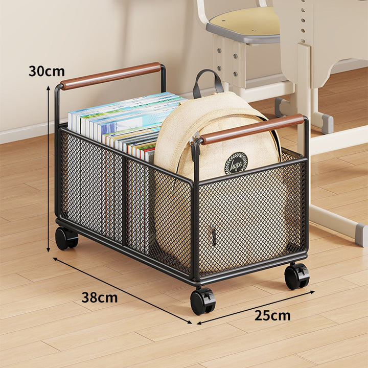 Metal Mesh Floor Storage Crate with Wooden Carry Handles