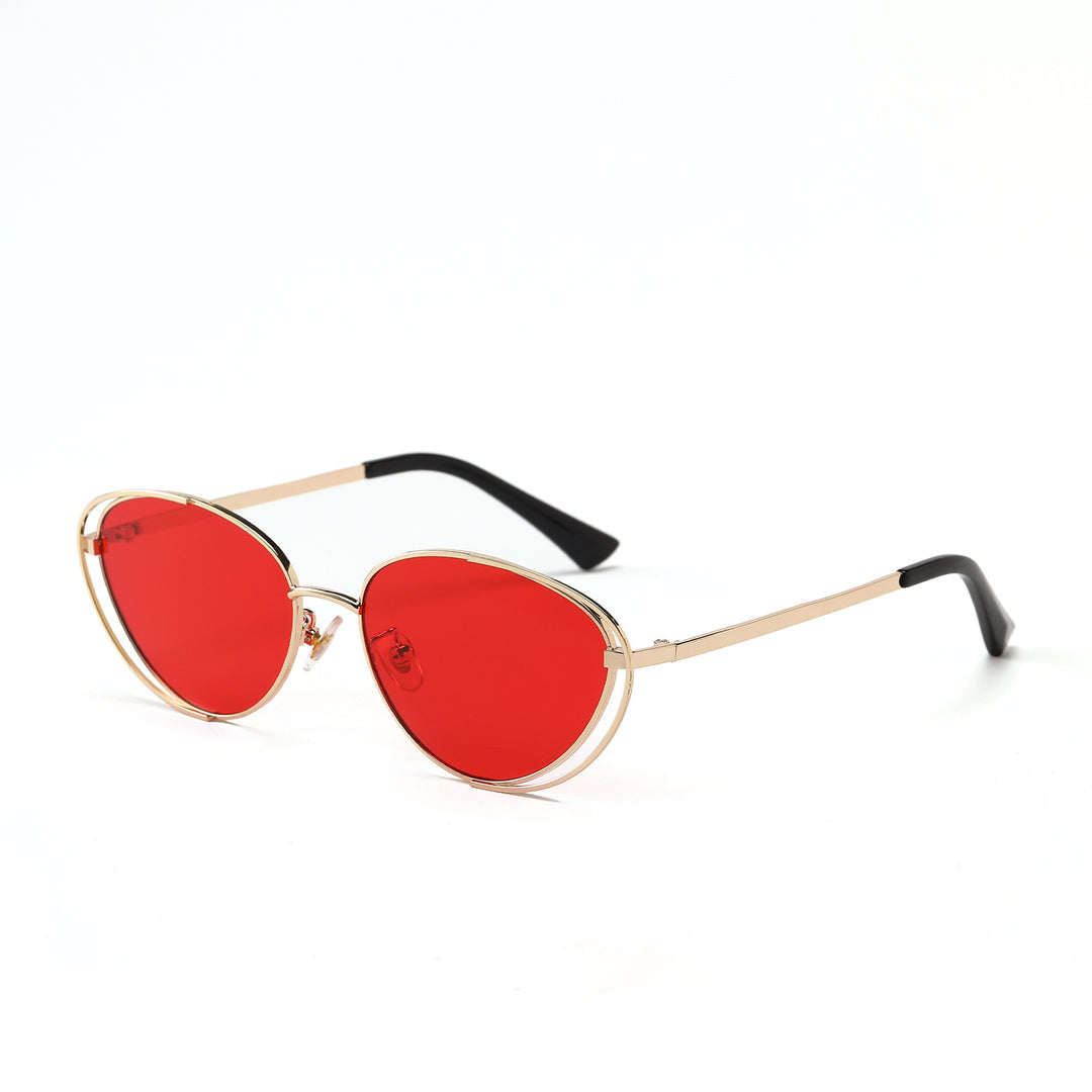 Ladies geometric sunglasses with red lenses and elegant metal frame Stornfield