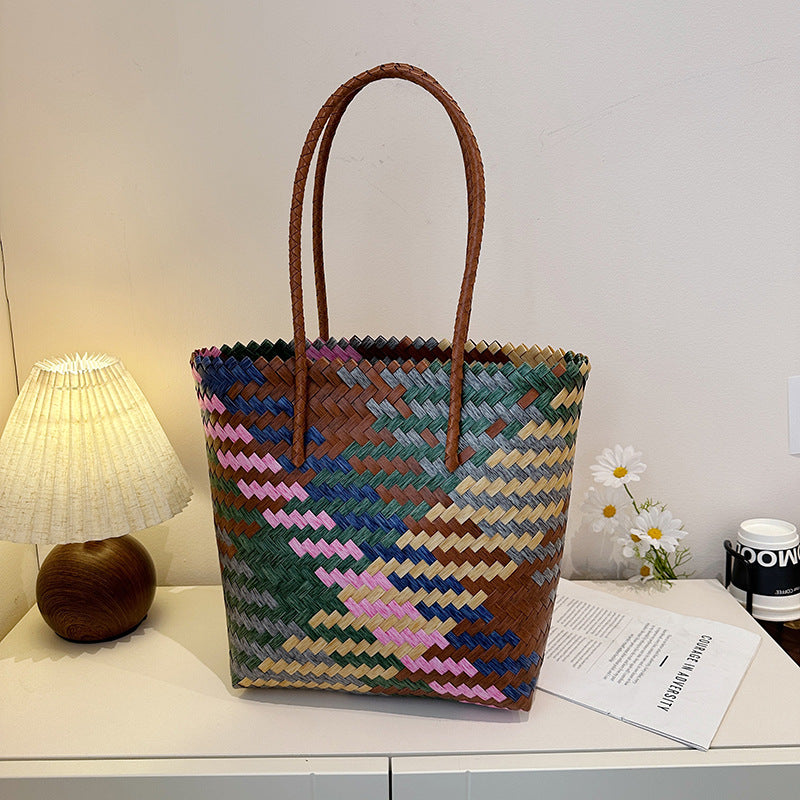 Handwoven Multi-Colored Straw Tote