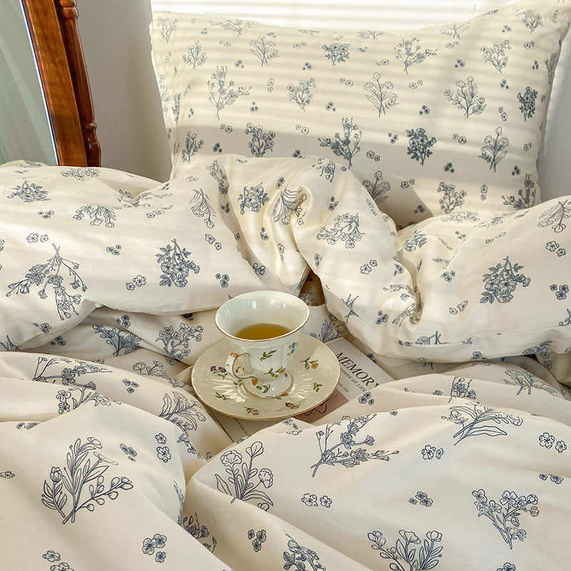 Breathable Cotton Percale Floral Duvet Cover Set with Pillow Shams