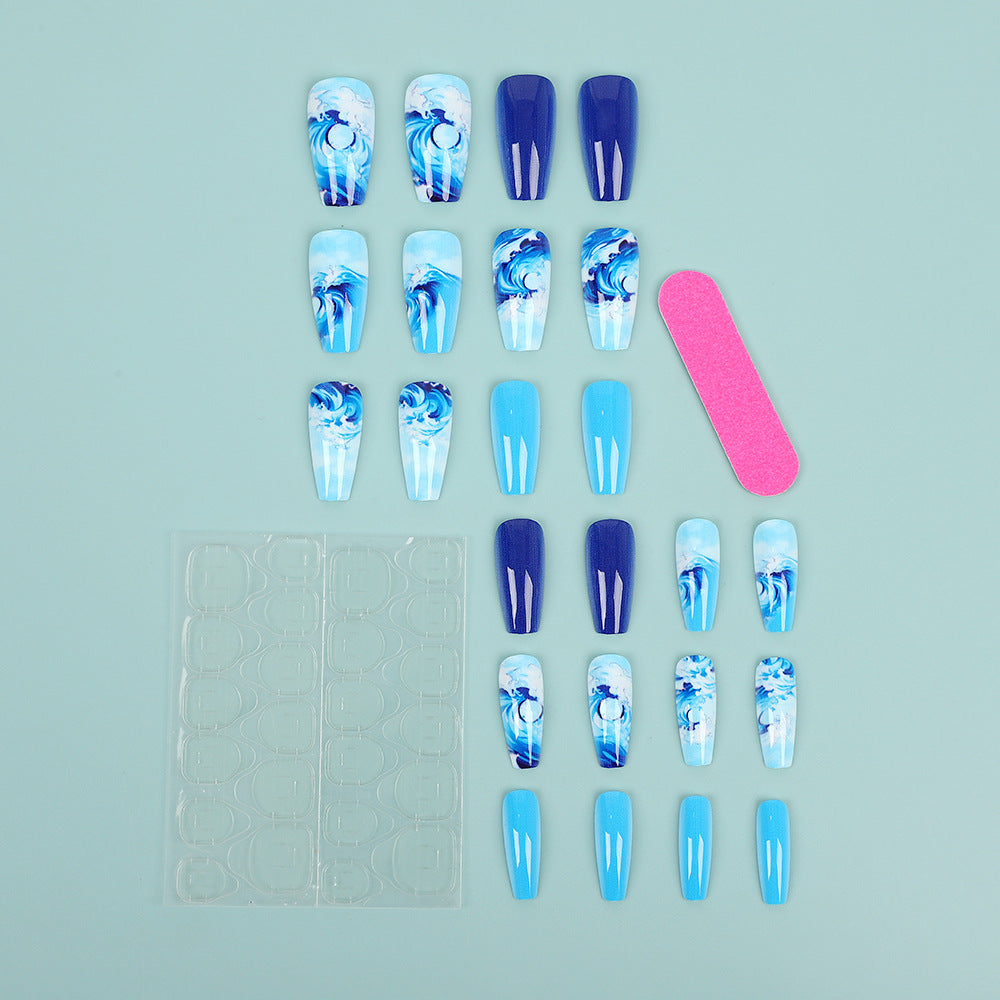 Artificial Nail Set with Maritime Wave Designs Stornfield