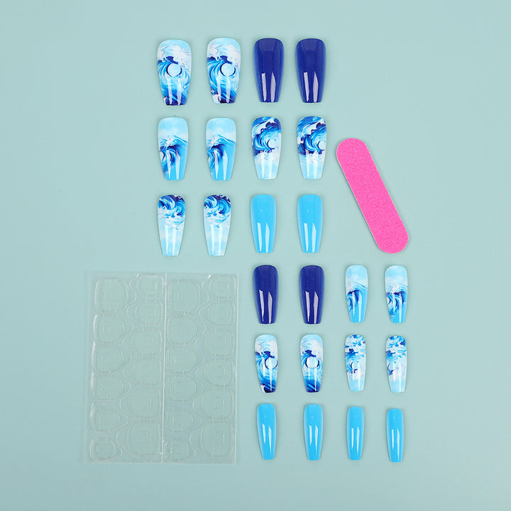 Artificial Nail Set with Maritime Wave Designs Stornfield