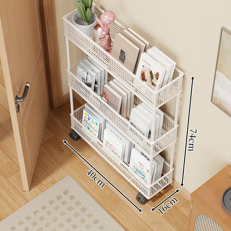 Slim Four-Tier Metal Mesh Narrow Bookshelf Organizer