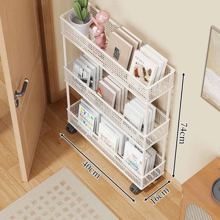 Slim Four-Tier Metal Mesh Narrow Bookshelf Organizer
