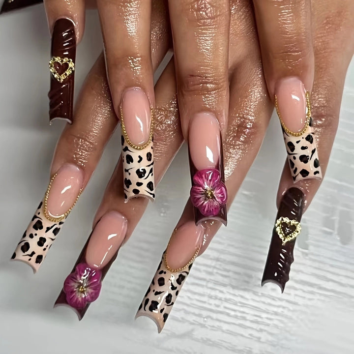 Artistic Leopard and Floral Press-On Nails Stornfield