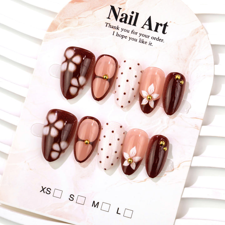 Decorative Press-On Nail Art Set with Floral Accents