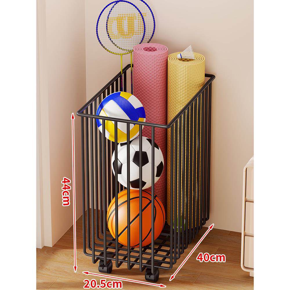 Narrow Mobile Wire Sports Gear Storage Cart for Balls and Yoga Mats with Casters