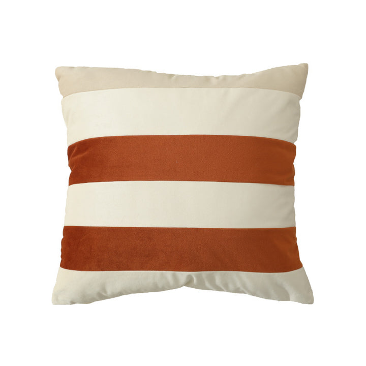 Striped square velvet decorative cushion with contrasting inserts