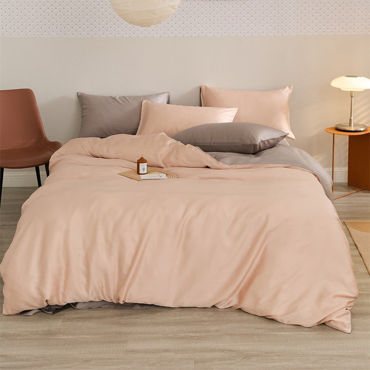 Reversible satin bedding set with a silky glossy feel and skin-friendly cotton blend