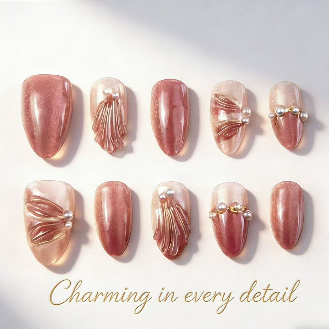 Decorative Press-On Nail Set with Elegant Pearl Accents Stornfield