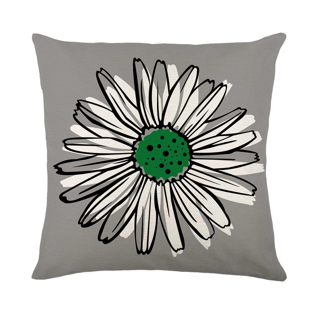 Artistic Daisy Print Linen Throw Pillow