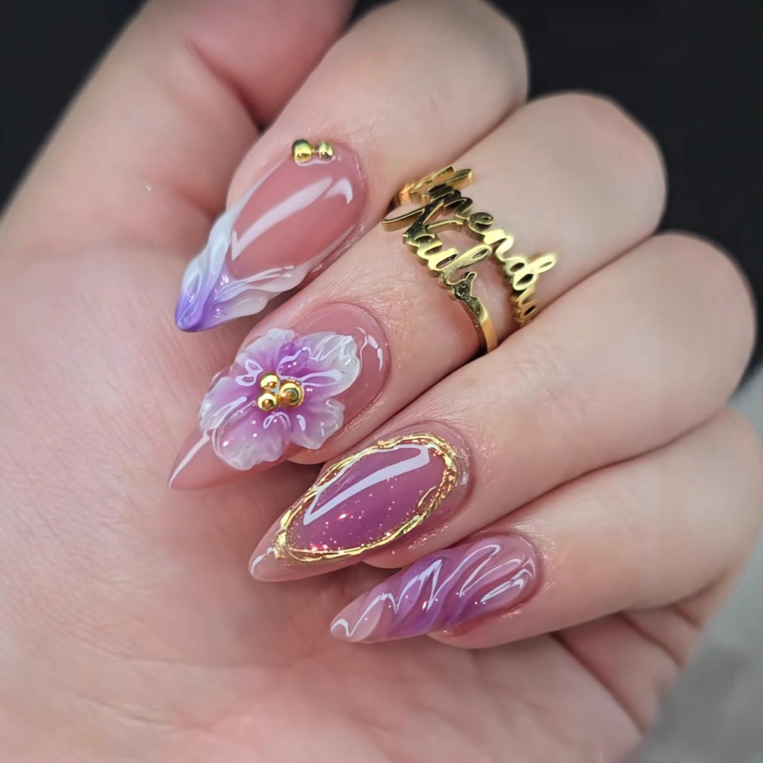 Artificial nails with luxurious 3D flower and glitter design Stornfield