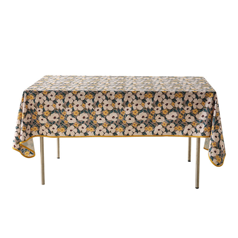 Coated tablecloth in country house style with botanical print and fine hem Stornfield
