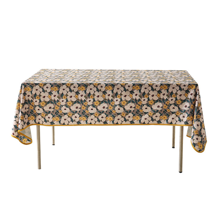 Coated tablecloth in country house style with botanical print and fine hem Stornfield