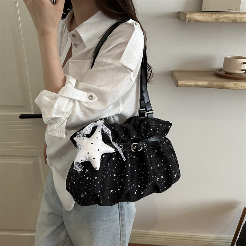 Star-Embellished Ruffled Handbag