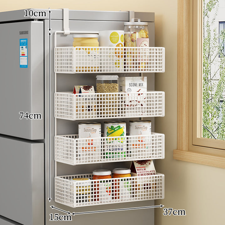 Over-the-Fridge Stacked Metal Mesh Hanging Storage Basket