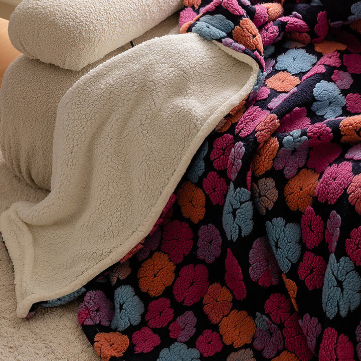 Reversible Sherpa Fleece Throw Blanket with Embossed Strawberry Texture