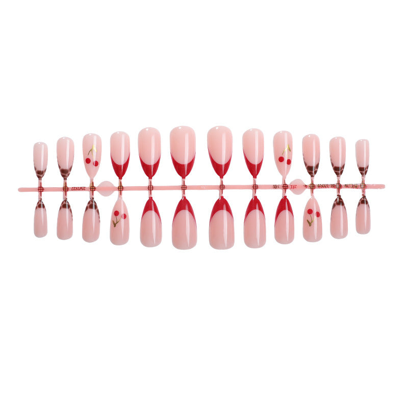 Artificial nail set with fruity cherry design and elegant gradient color Stornfield