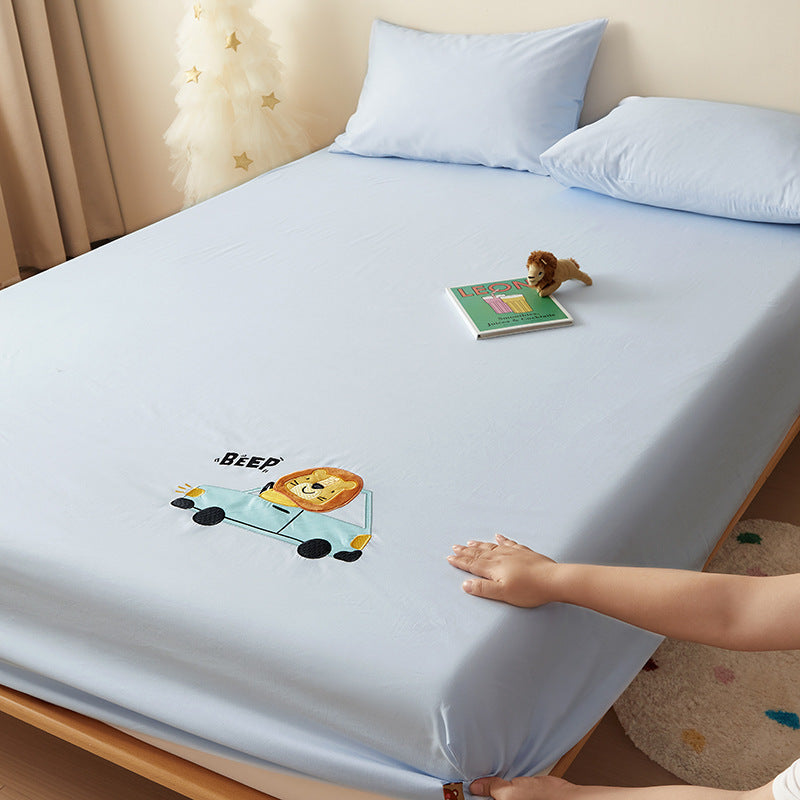 Cotton Jersey Stretch Fitted Bed Sheet with Embroidered Lion Car