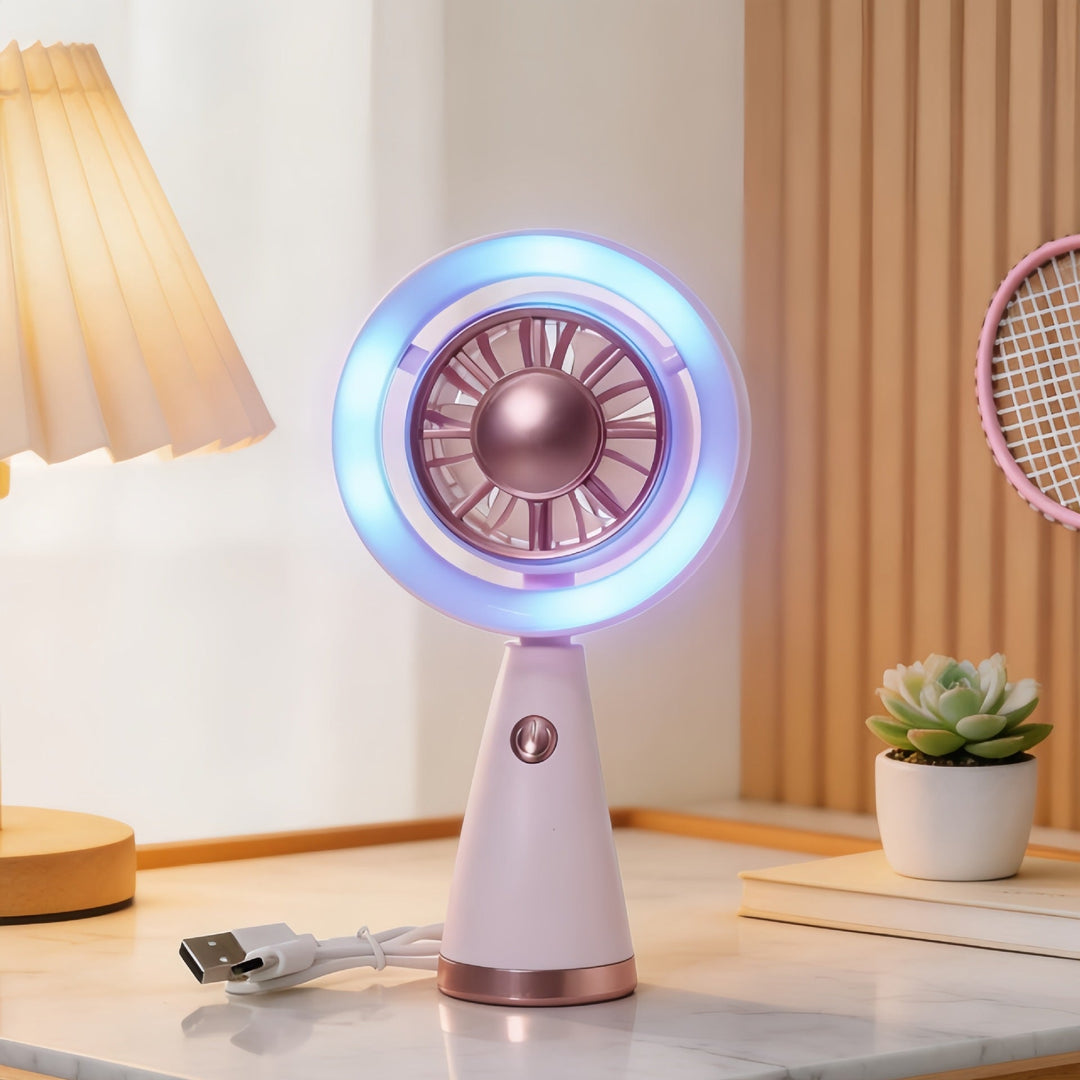 Women's Portable Mini Fan with Colorful LED Light Stornfield