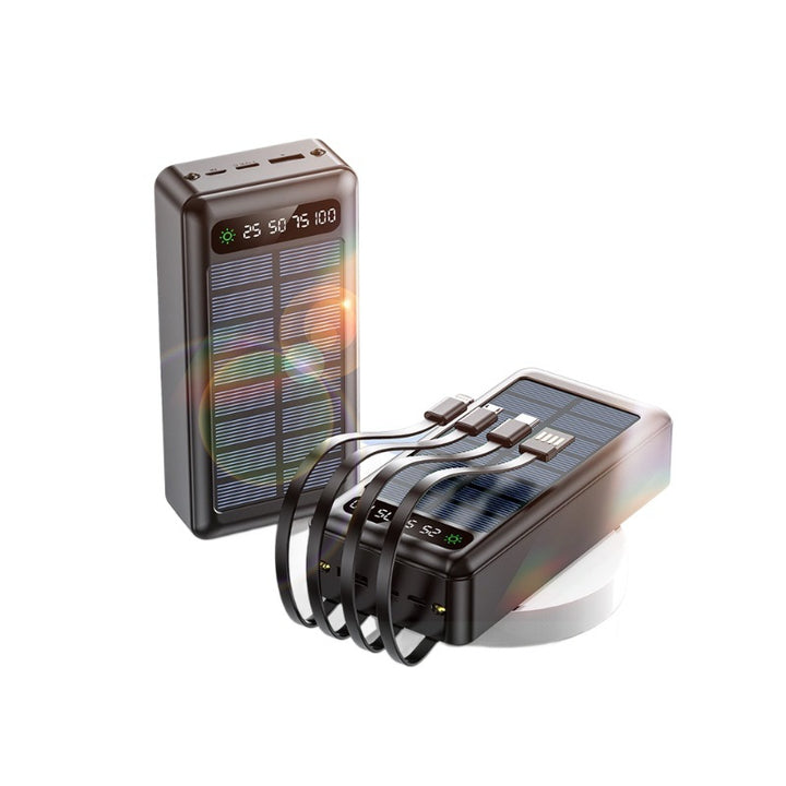 Solar-powered power bank with intelligent power display and multifunctional charging cables Stornfield