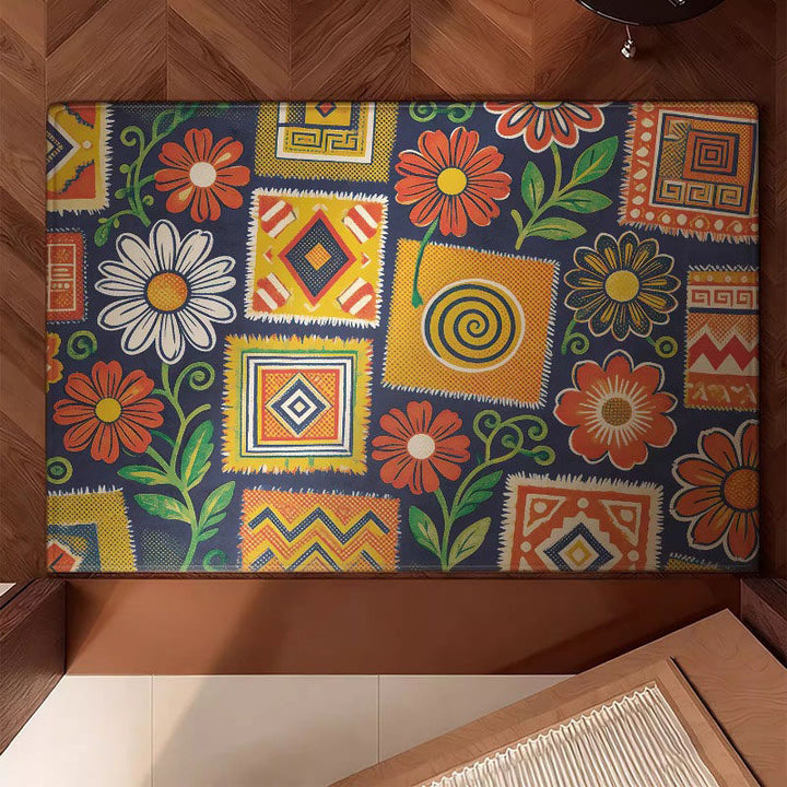 Floral Tile Print Area Rug