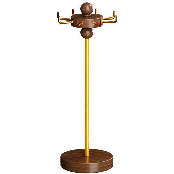 Wooden-Base Multi-Arm Jewelry Stand with Gold-Plated Hooks and Necklace Organizer