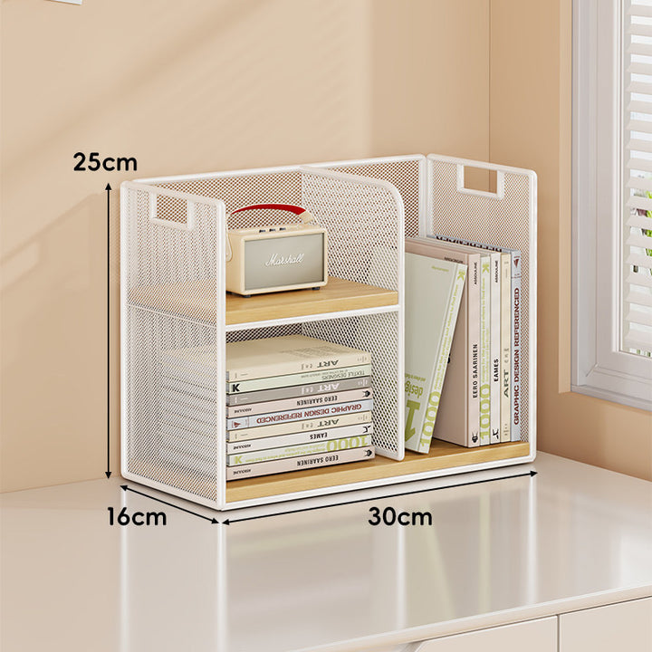 Mesh Tiered Desktop Organizer Shelf with Handle Cutouts