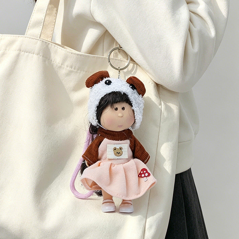 Hooded Doll Bag Charm Keychain with Denim Outfit & Loop Strap Stornfield