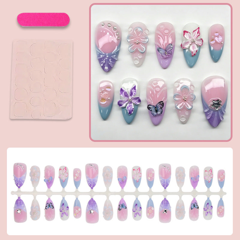 Artificial nail set with elegant flower and butterfly decorations Stornfield