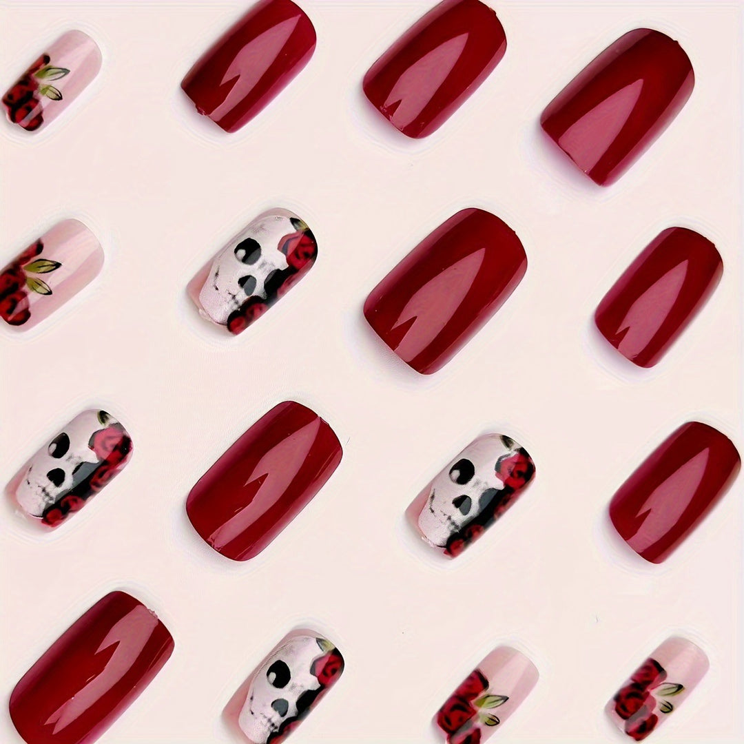Artificial nails with skull and rose design Stornfield