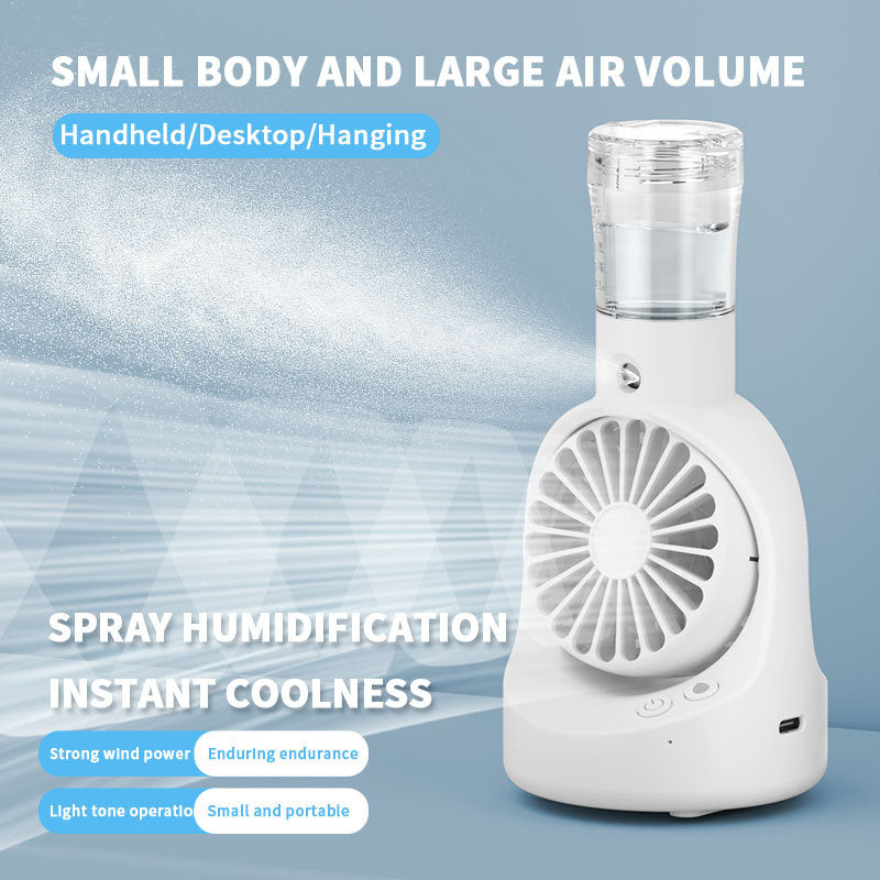 Cooling portable misting handheld fan with detachable water reservoir and adjustable-angle stand Stornfield