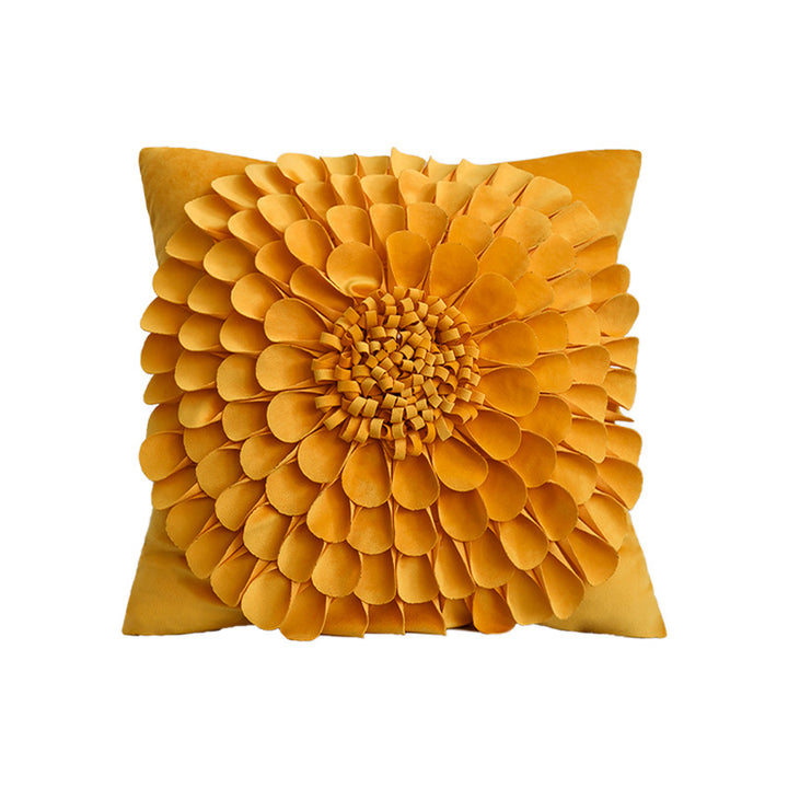Square decorative cushion cover with 3D flower appliqué made of cotton-linen blend Stornfield