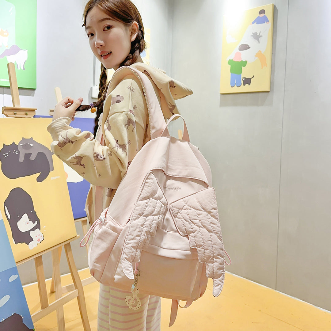 Cute Wing-Embellished Casual Backpack Stornfield