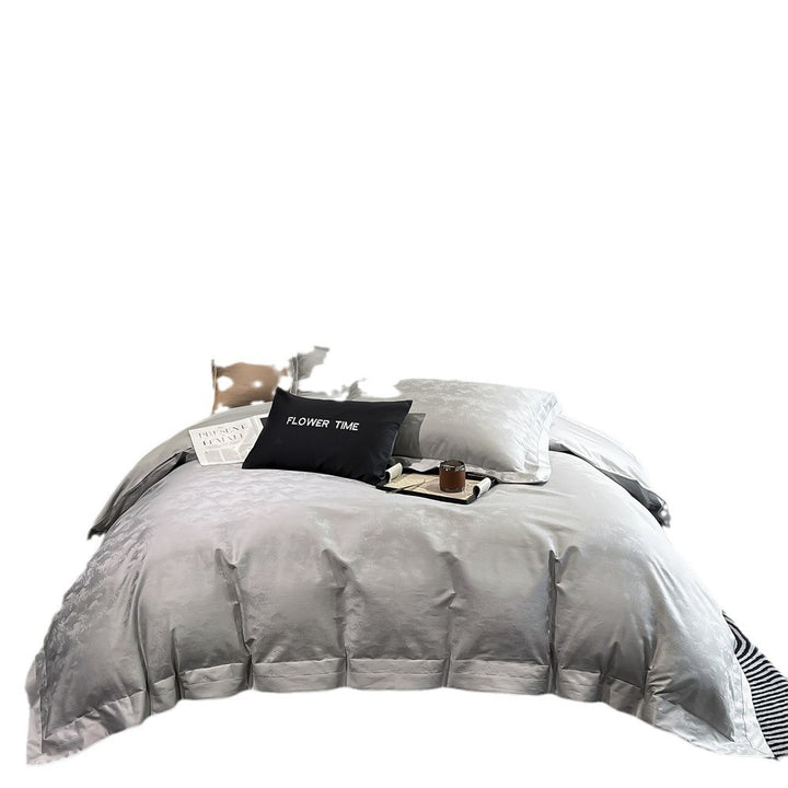 Luxurious cotton satin bedding set with jacquard relief and contrast piping