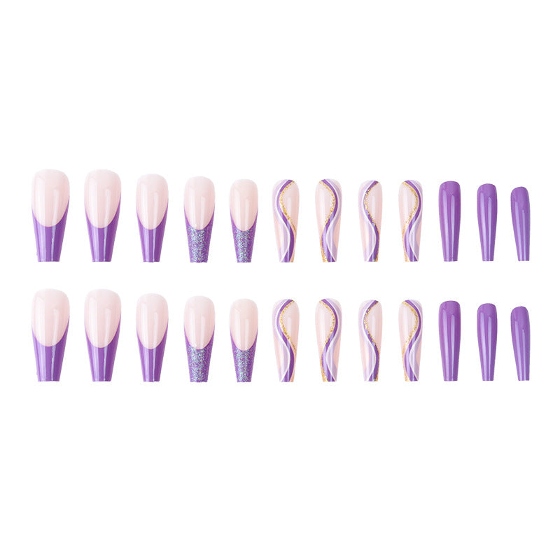 Glamorous French Tip Stiletto Press-On Nails Decorated with Glitter and Gold Accents Stornfield