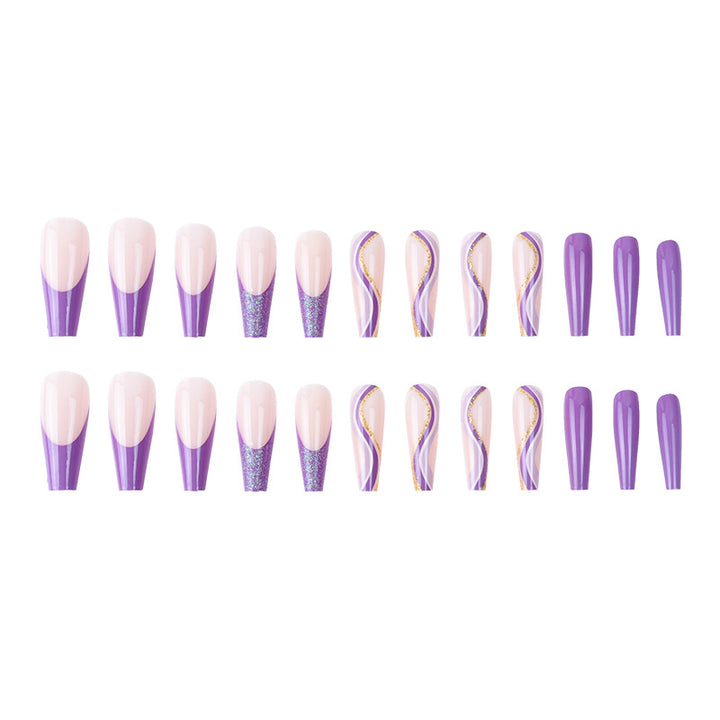 Glamorous French Tip Stiletto Press-On Nails Decorated with Glitter and Gold Accents Stornfield