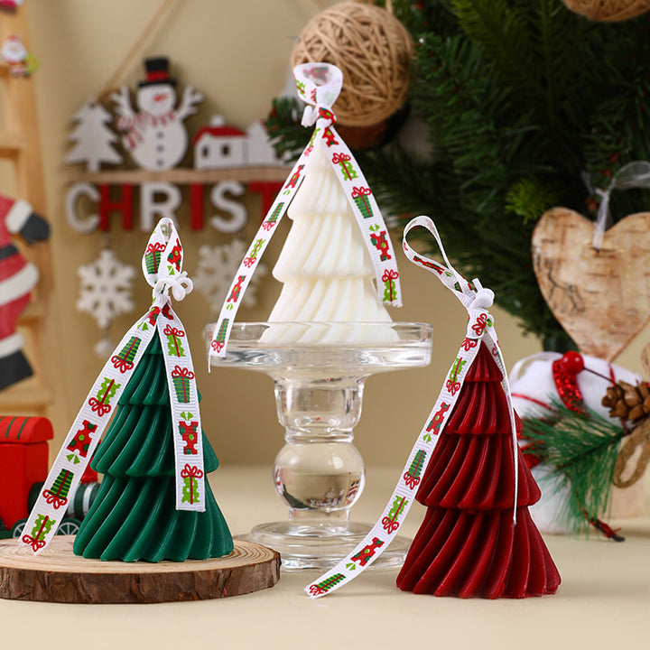 Hand-Poured Layered Spiral Christmas Tree Decorative Ornament Candle